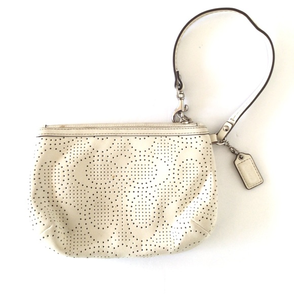 COACH CREAM PERFORATED LEATHER WRISTLET - Picture 2 of 10